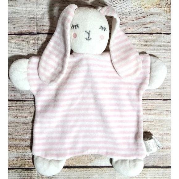Zara Home Kids Collection Plush Bunny Lovey Security Blanket Pink White Striped - Picture 1 of 4